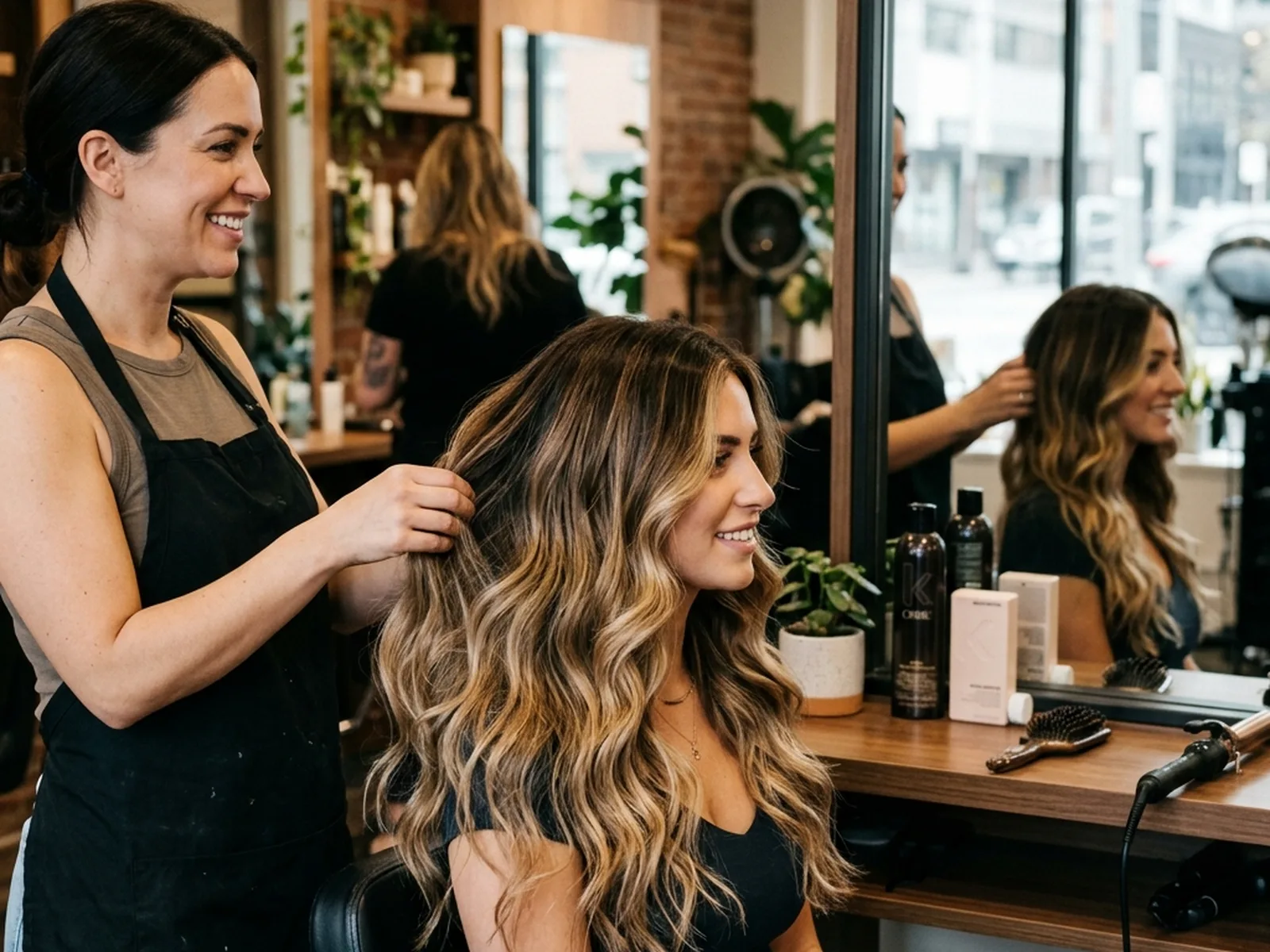 Finished balayage hair colour result at a Canadian salon