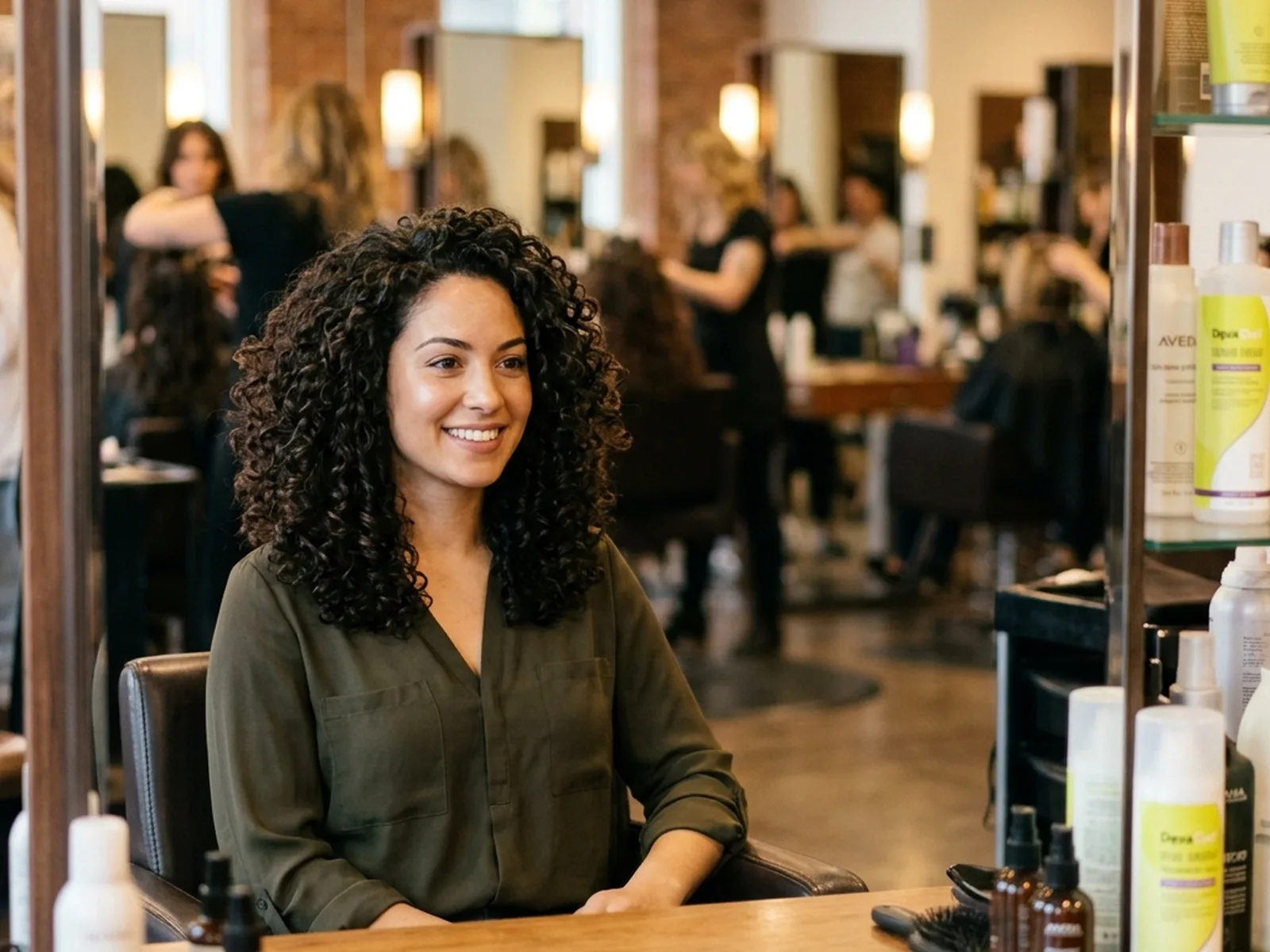 Styled curly hair result after professional cut at a Canadian salon