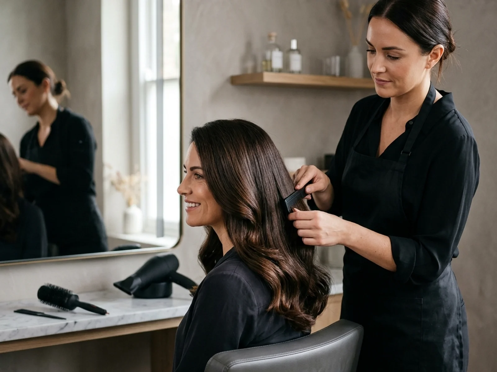 Professional event blowout and hair styling at a Canadian salon
