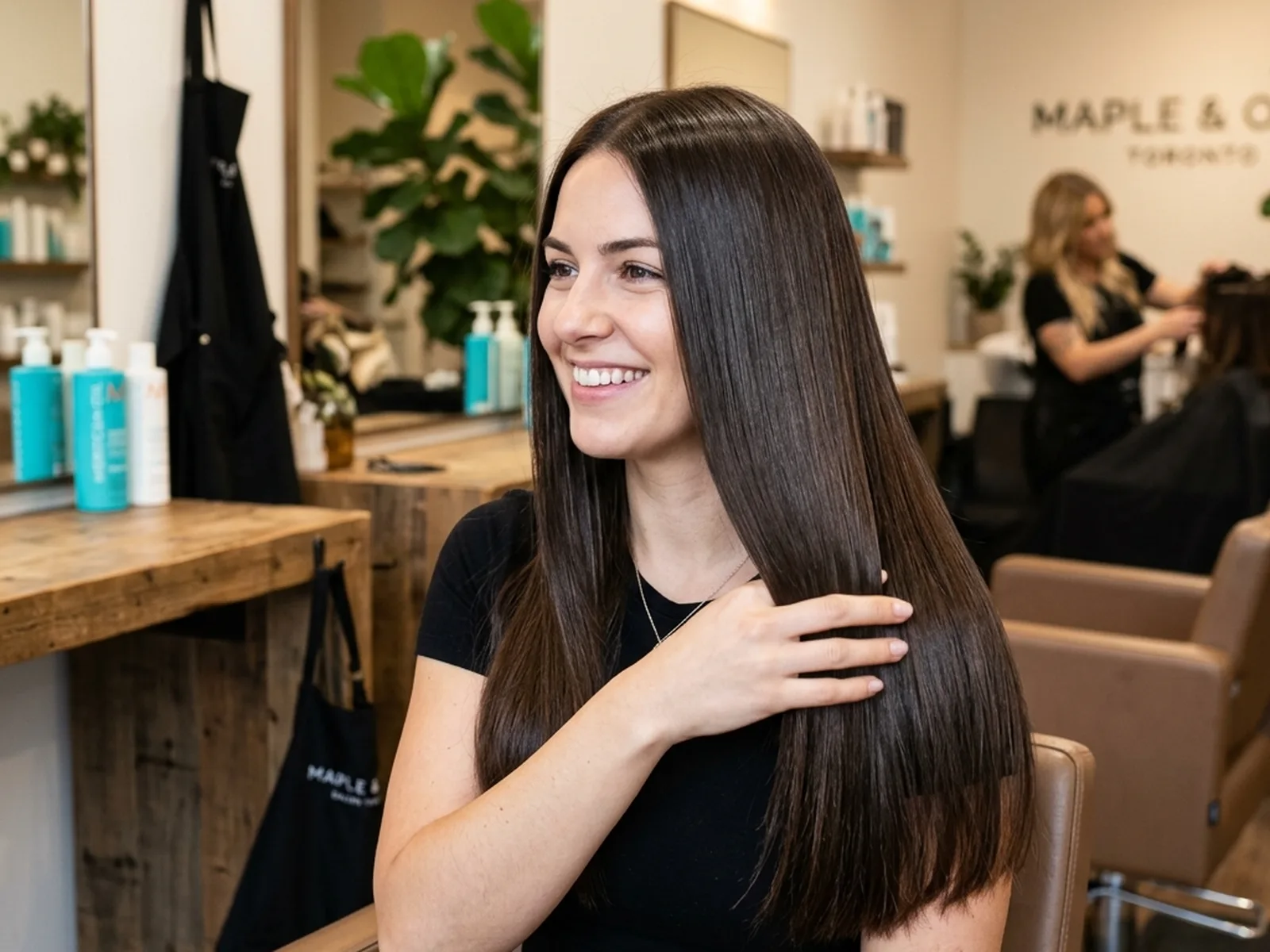 Smooth hair result after keratin treatment at a Canadian salon
