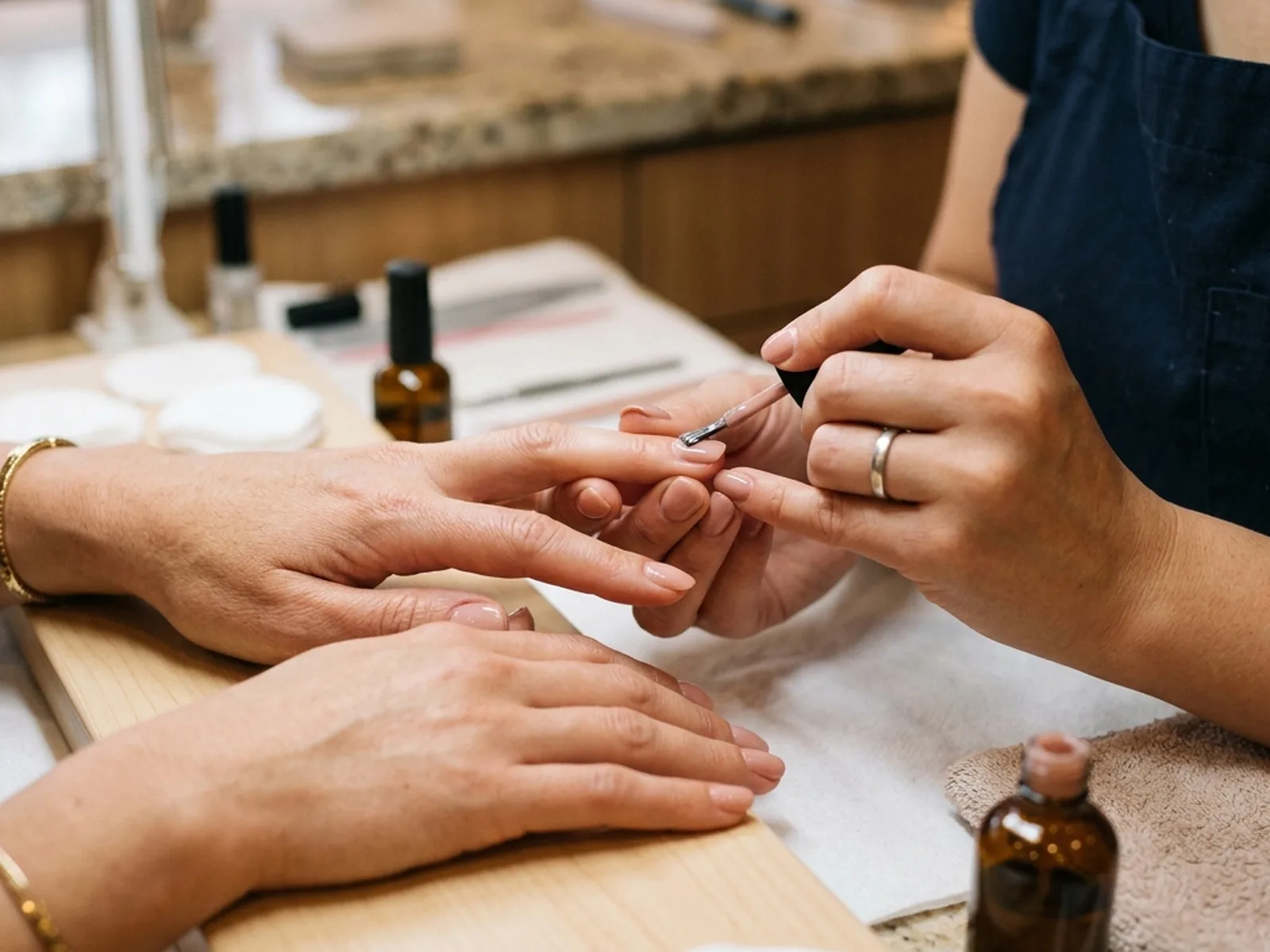 Classic manicure polish application detail at a Canadian nail salon