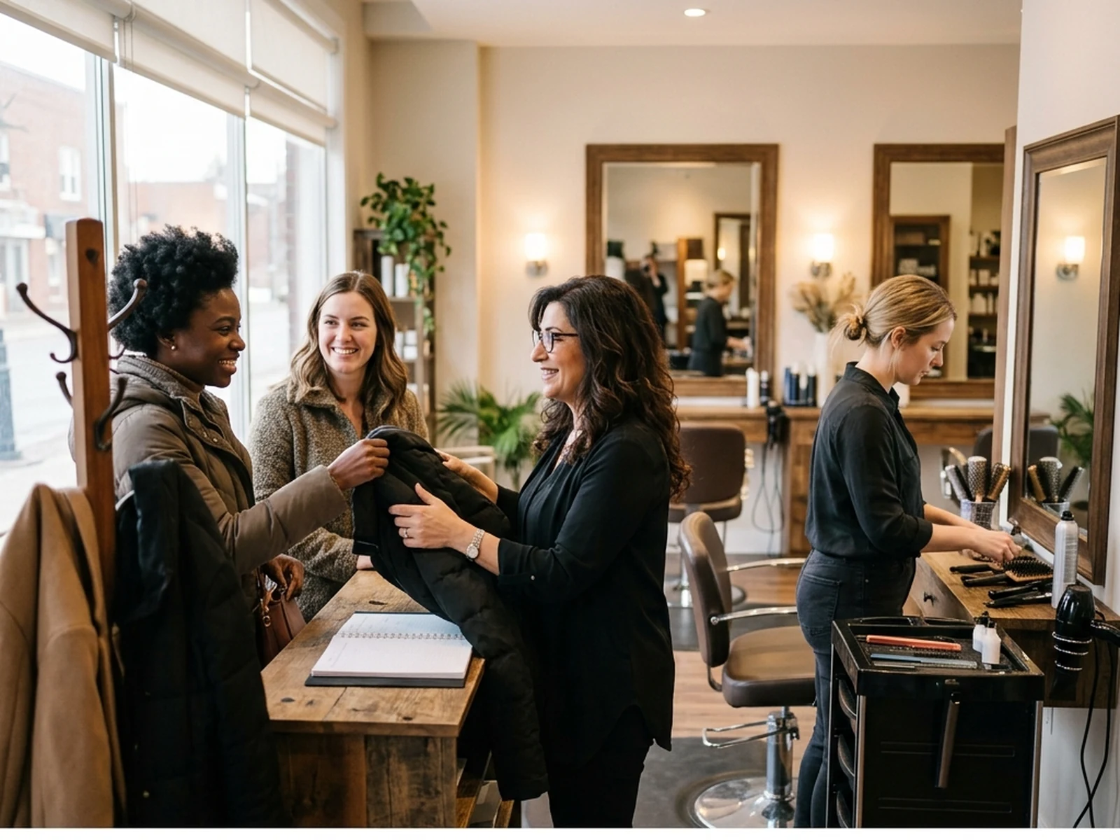 Clients welcomed at an independent salon reception in Moncton