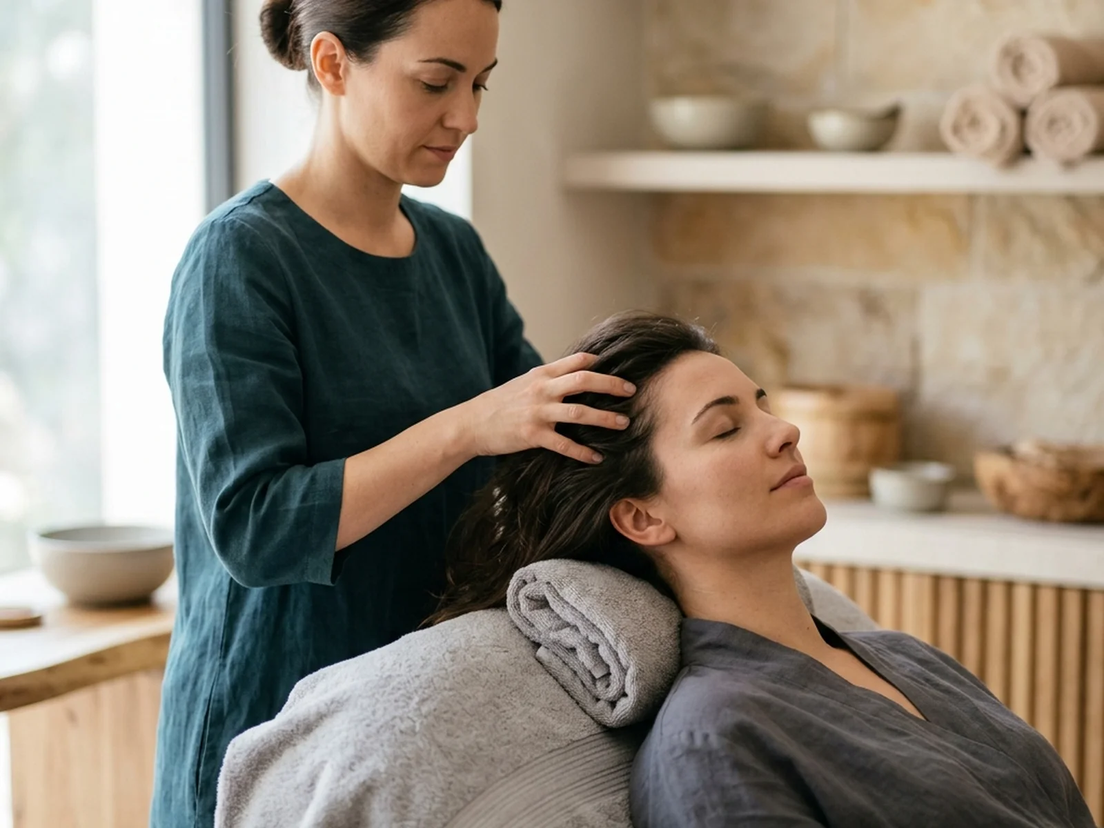Professional scalp massage wellness service at a Canadian salon