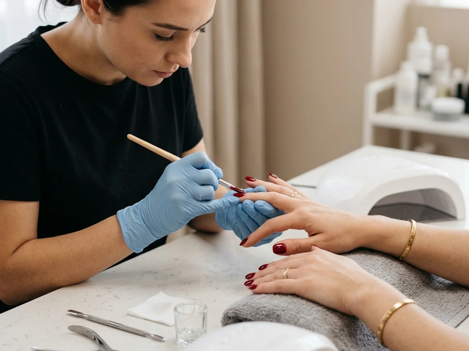 Professional shellac gel polish manicure at a Canadian nail salon